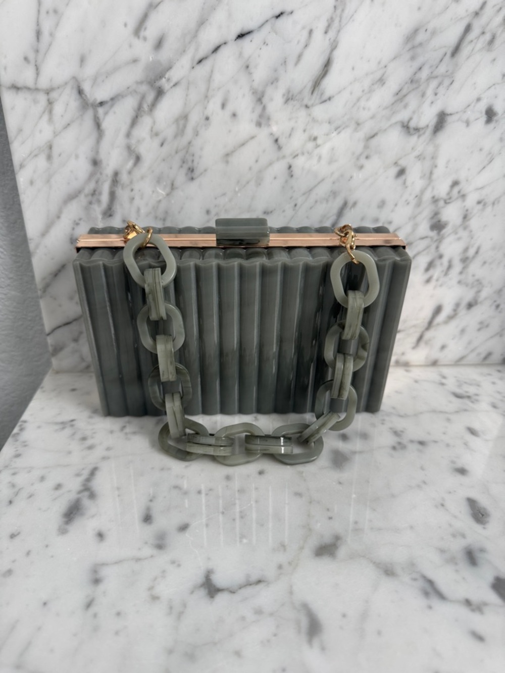 Zara cool Green Acrylic Box Clutch with Chain Handle